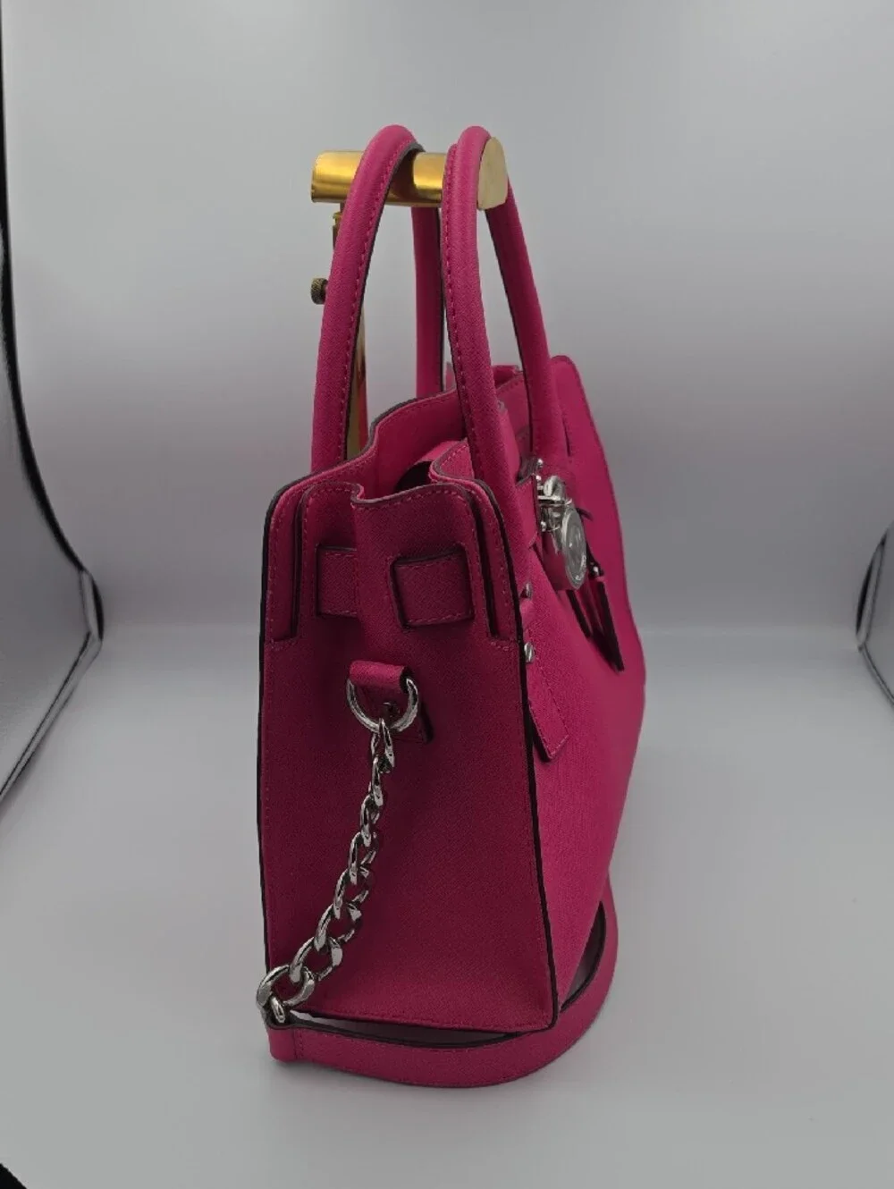 Michael Kors Barbie Pink Saffiano Leather Med Satchel Hamilton W Silver (NWOT)💓